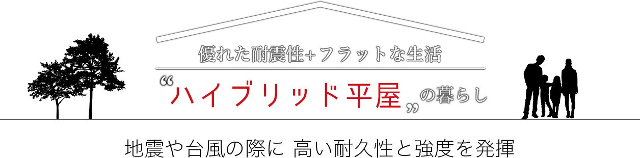 優れた耐震性＋フラットな生活 ハイブリッド平屋の暮らし 地震や台風の際に 高い耐久性と強度を発揮